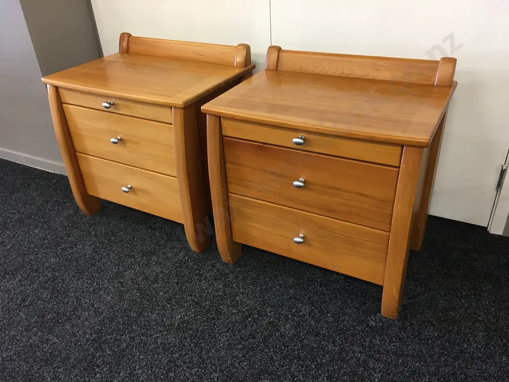 Pair of Danske Mobler Solid Rimu 2 Drawer Bedside Units With Pullout Tray, H62 W59 D43cm Image 1++