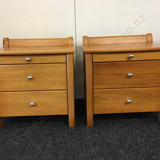 Pair of Danske Mobler Solid Rimu 2 Drawer Bedside Units With Pullout Tray, H62 W59 D43cm