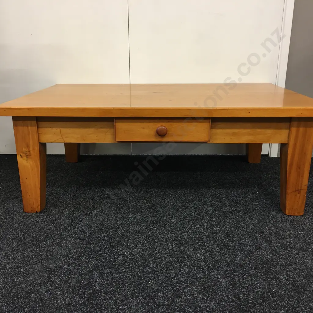 Recycled Rimu Coffee Table Ex Christchurch Earthquake, Single Drawer, H44 W120 D80cm Image 1++
