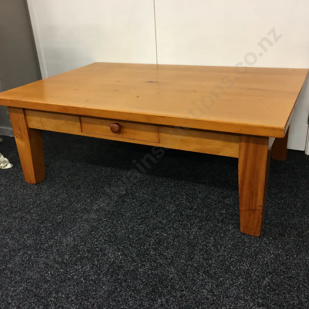 Recycled Rimu Coffee Table Ex Christchurch Earthquake, Single Drawer, H44 W120 D80cm Image 1++