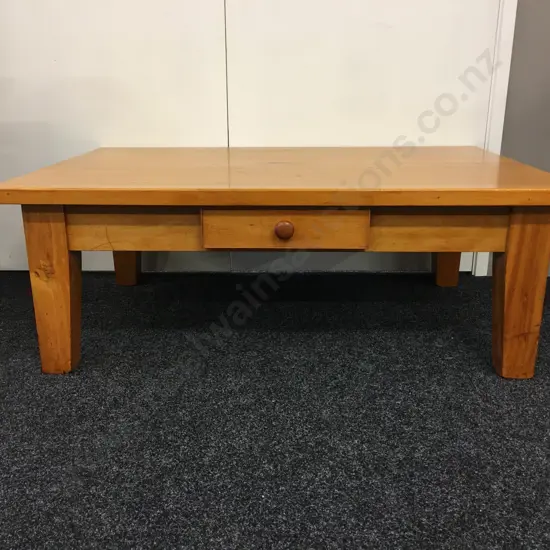 Recycled Rimu Coffee Table Ex Christchurch Earthquake, Single Drawer, H44 W120 D80cm