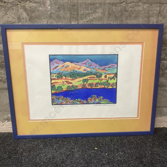 Large Limited Edition 13/50 HandColoured Artwork 'Richmond Hills' by Nicola Mannering, Glazed Frame, 58 x 76cm