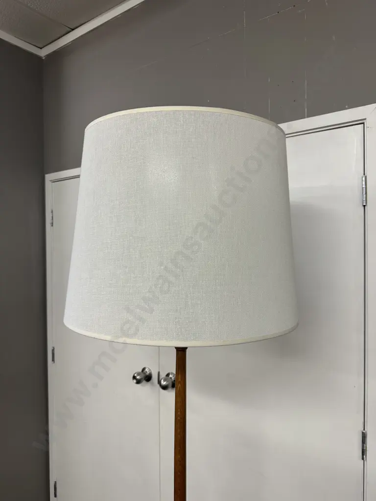 Vintage Oak Standard Lamp With Cream Shade H188cm. Image 1++