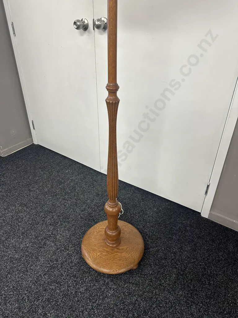 Vintage Oak Standard Lamp With Cream Shade H188cm. Image 1++