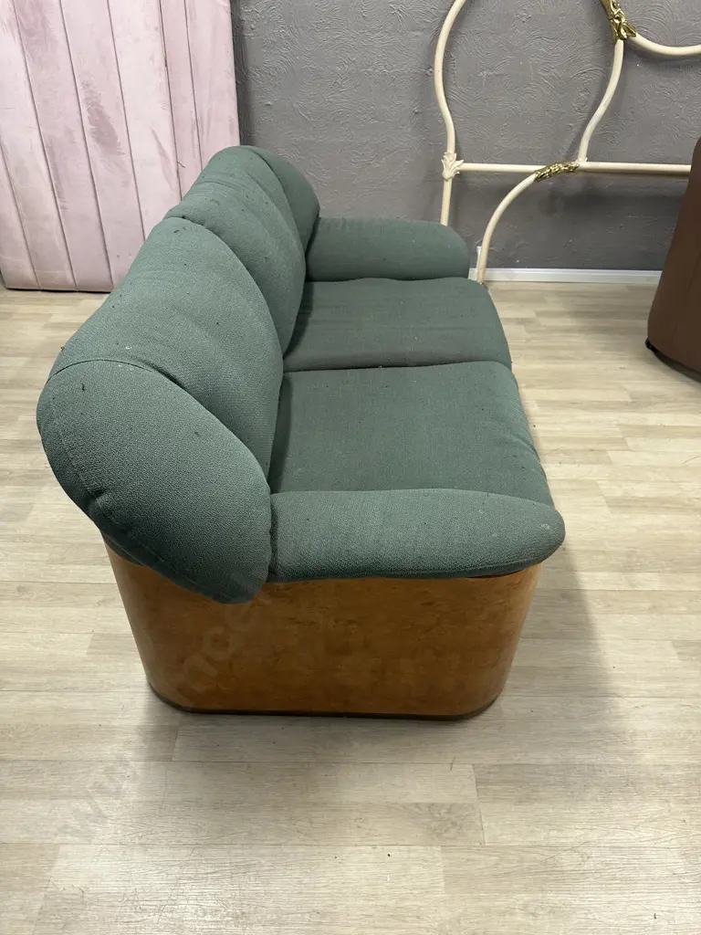 Vintage Pierre Cardin Paris 2 Seater Couch, Walnut Veneer & Brass Detailing, H70 W157 D79cm (As Found Condition) Image 1++