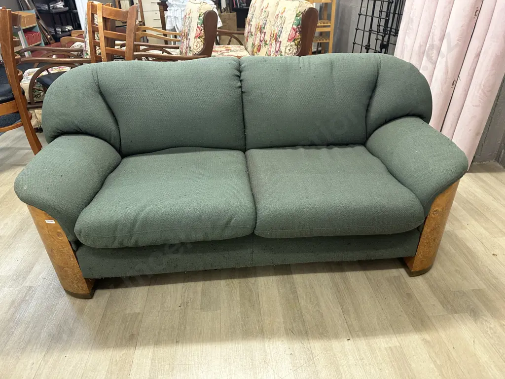 Vintage Pierre Cardin Paris 2 Seater Couch, Walnut Veneer & Brass Detailing, H70 W157 D79cm (As Found Condition) Image 1++