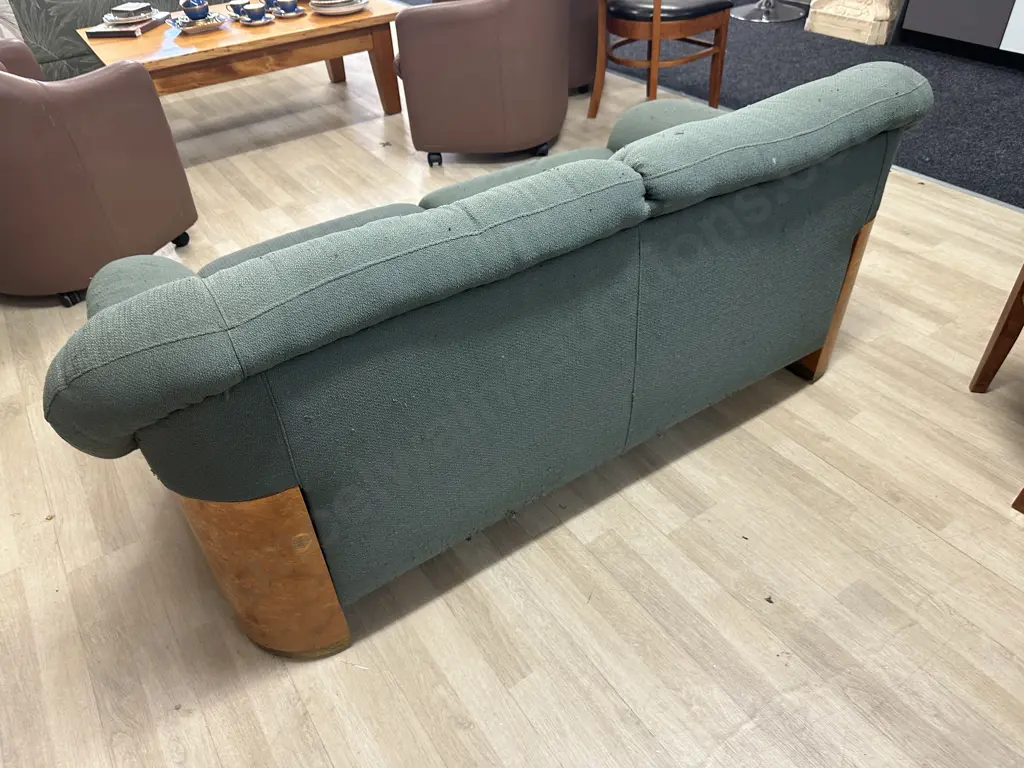 Vintage Pierre Cardin Paris 2 Seater Couch, Walnut Veneer & Brass Detailing, H70 W157 D79cm (As Found Condition) Image 1++
