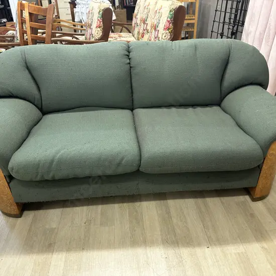 Vintage Pierre Cardin Paris 2 Seater Couch, Walnut Veneer & Brass Detailing, H70 W157 D79cm (As Found Condition)