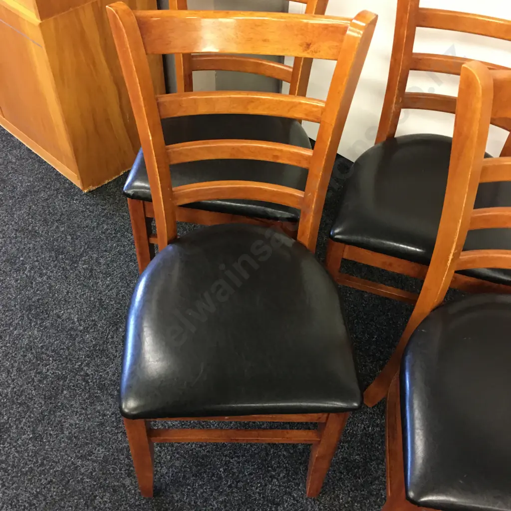 Set of 4 Rubberwood Curved Ladderback Dining Chairs, Black Leather Effect Seats Image 1++