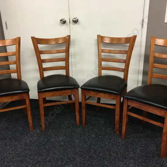 Set of 4 Rubberwood Curved Ladderback Dining Chairs, Black Leather Effect Seats