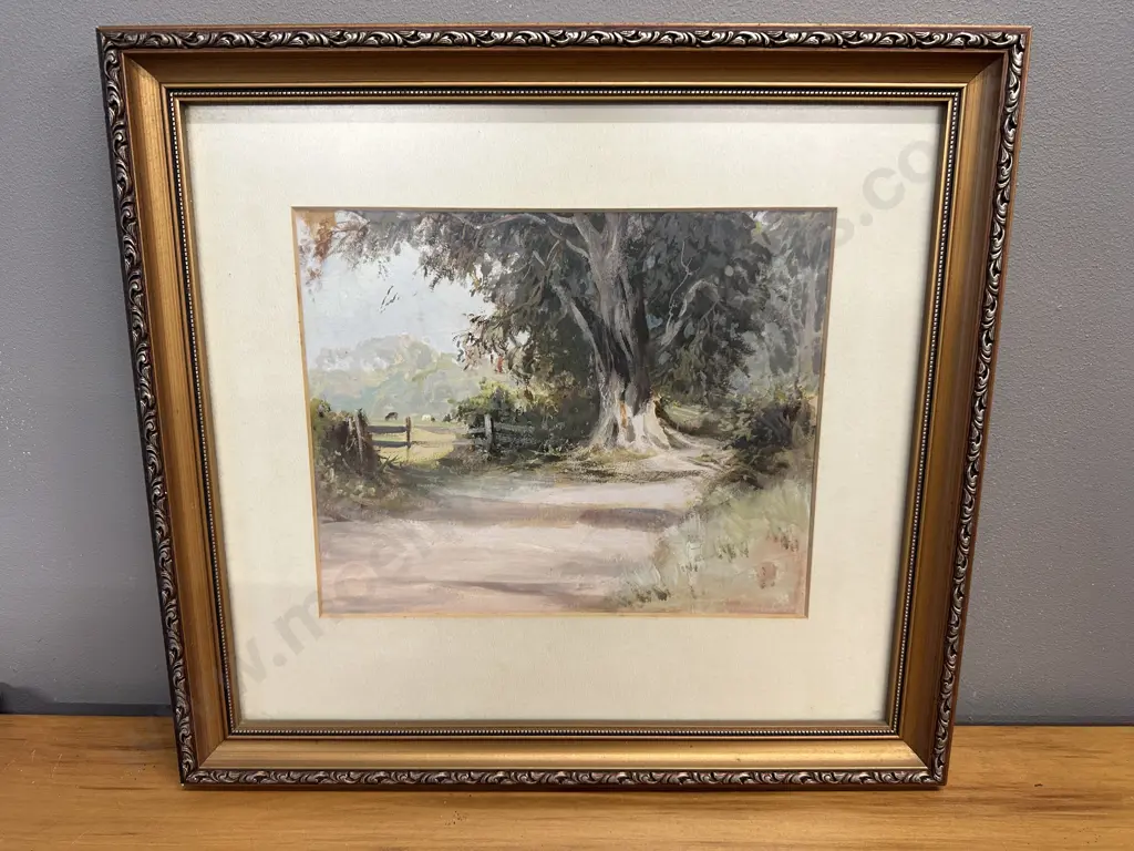 Gilt Framed Artwork Signed Landscape Scene 37 x 40cm. Image 1++