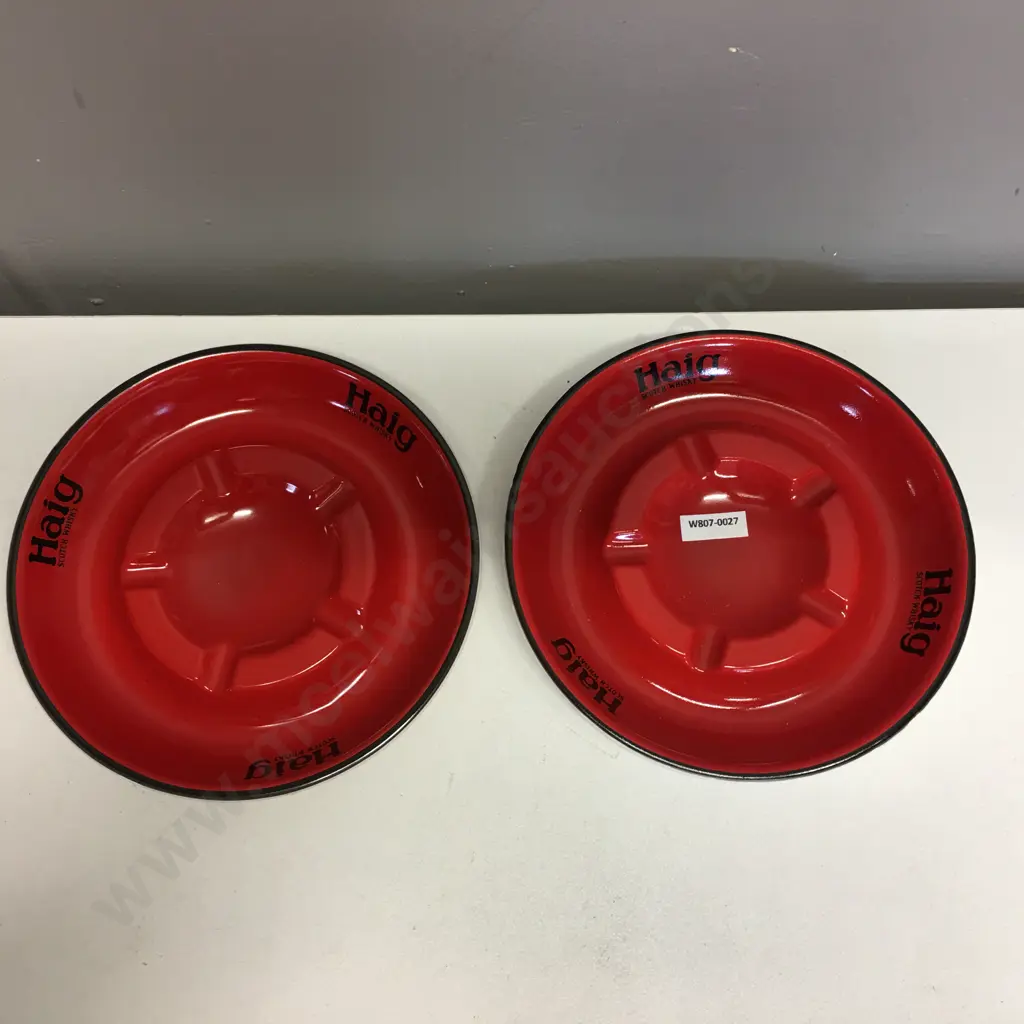 Pair of Vintage Haig Scotch Whisky Carlton Ware Red Round Ceramic Ashtrays Image 1++