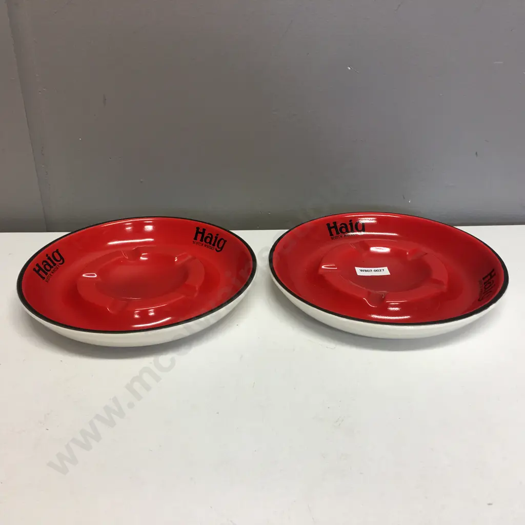 Pair of Vintage Haig Scotch Whisky Carlton Ware Red Round Ceramic Ashtrays Image 1++