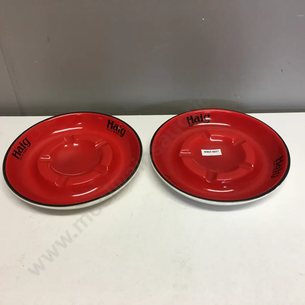 Pair of Vintage Haig Scotch Whisky Carlton Ware Red Round Ceramic Ashtrays Image 1++