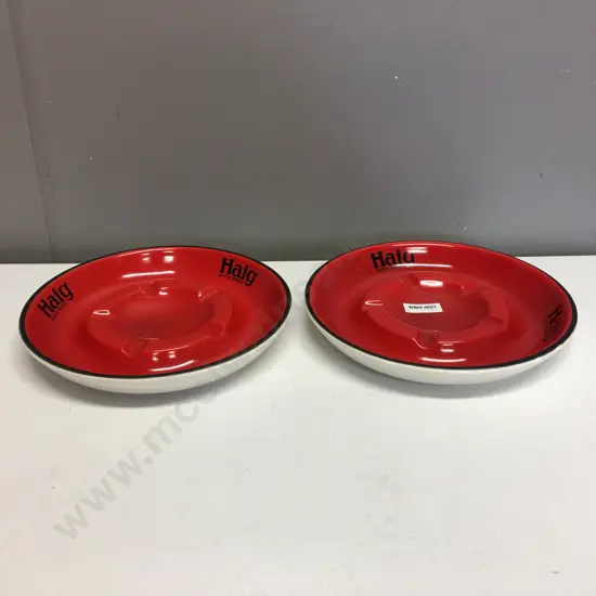 Pair of Vintage Haig Scotch Whisky Carlton Ware Red Round Ceramic Ashtrays