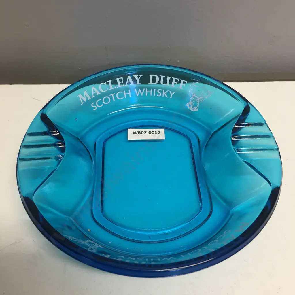 Vintage Rare Collectable MacLeay Duff Scotch Whiskey Pressed Blue Glass Ashtray Dia18cm Image 1++