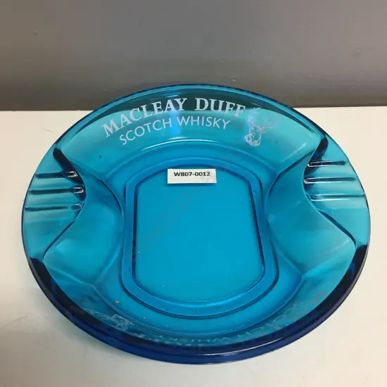 Vintage Rare Collectable MacLeay Duff Scotch Whiskey Pressed Blue Glass Ashtray Dia18cm