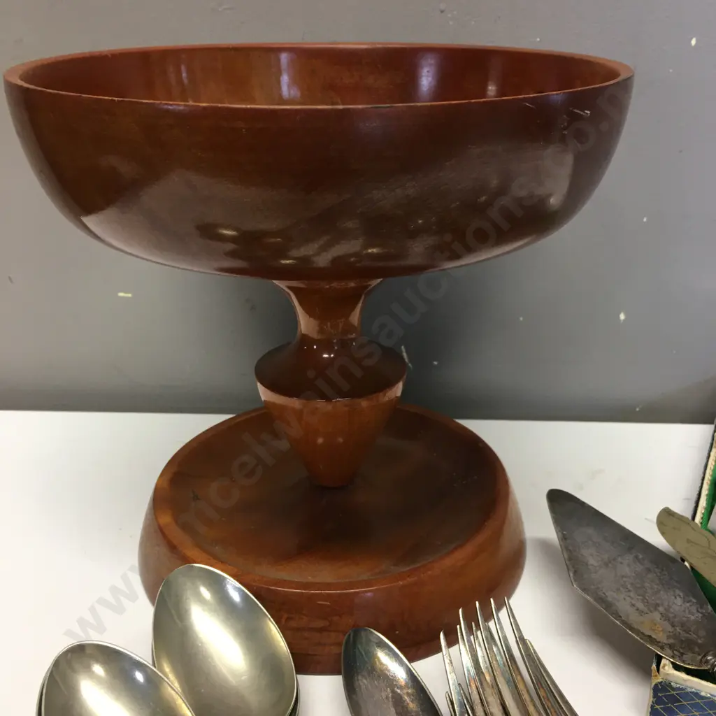 Vintage Wooden Bowl & Assorted Cutlery Including Some Hallmarked Image 1++