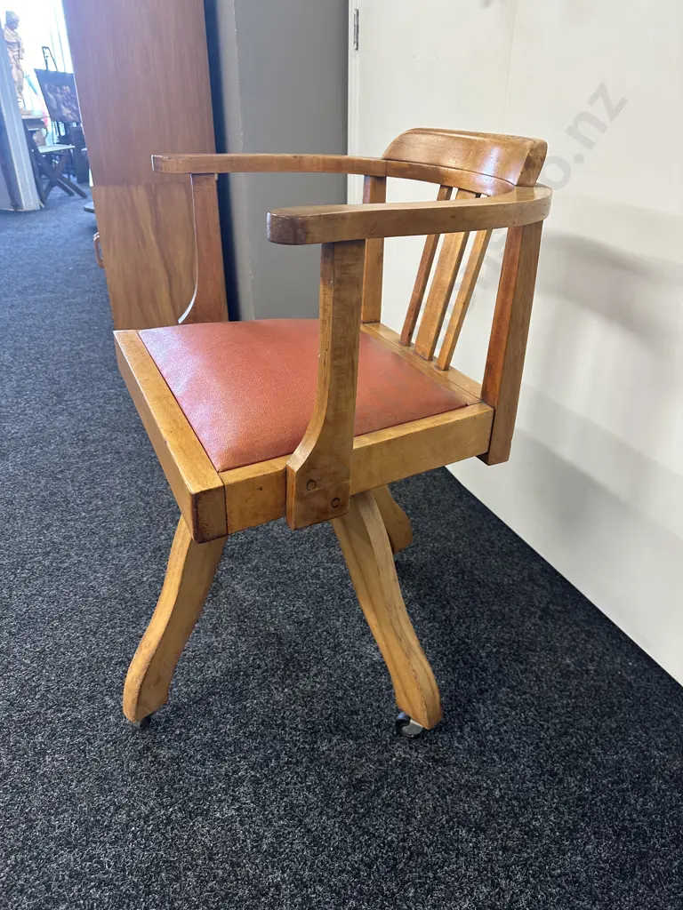Rimu Arts & Crafts Swivel Desk Chair With Terrocotta Upholstered Seat Image 1++