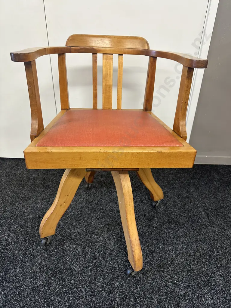Rimu Arts & Crafts Swivel Desk Chair With Terrocotta Upholstered Seat Image 1++