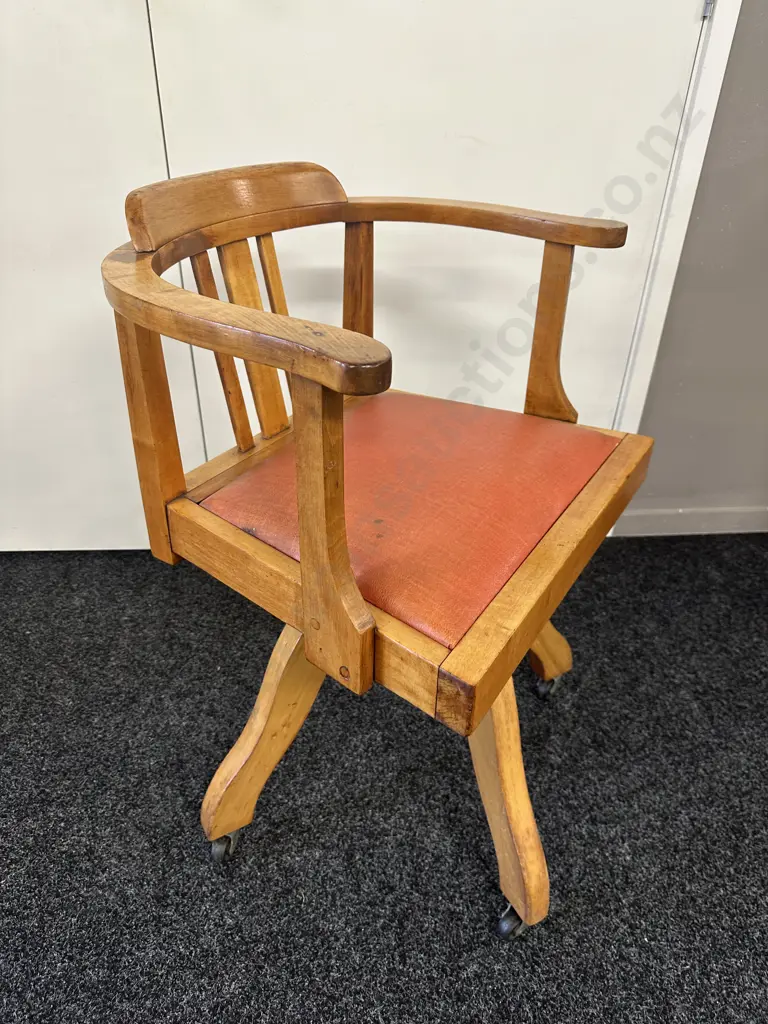Rimu Arts & Crafts Swivel Desk Chair With Terrocotta Upholstered Seat Image 1++