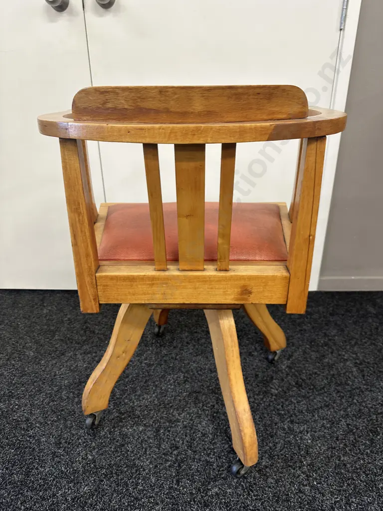 Rimu Arts & Crafts Swivel Desk Chair With Terrocotta Upholstered Seat Image 1++