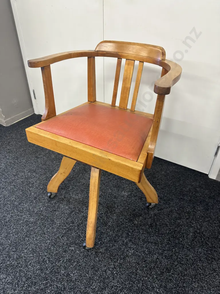 Rimu Arts & Crafts Swivel Desk Chair With Terrocotta Upholstered Seat Image 1++