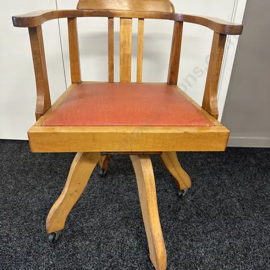 Rimu Arts & Crafts Swivel Desk Chair With Terrocotta Upholstered Seat