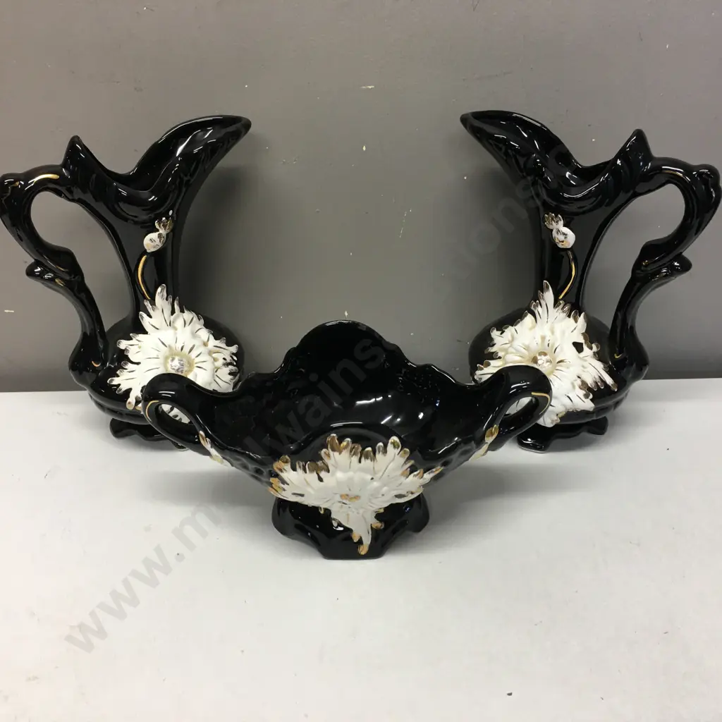 Ceramic Jugs & Vase Black & Floral Detail Image 1++