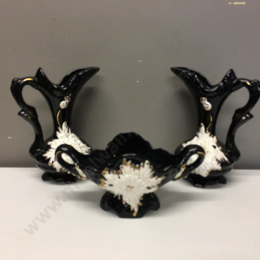 Ceramic Jugs & Vase Black & Floral Detail Image 1++