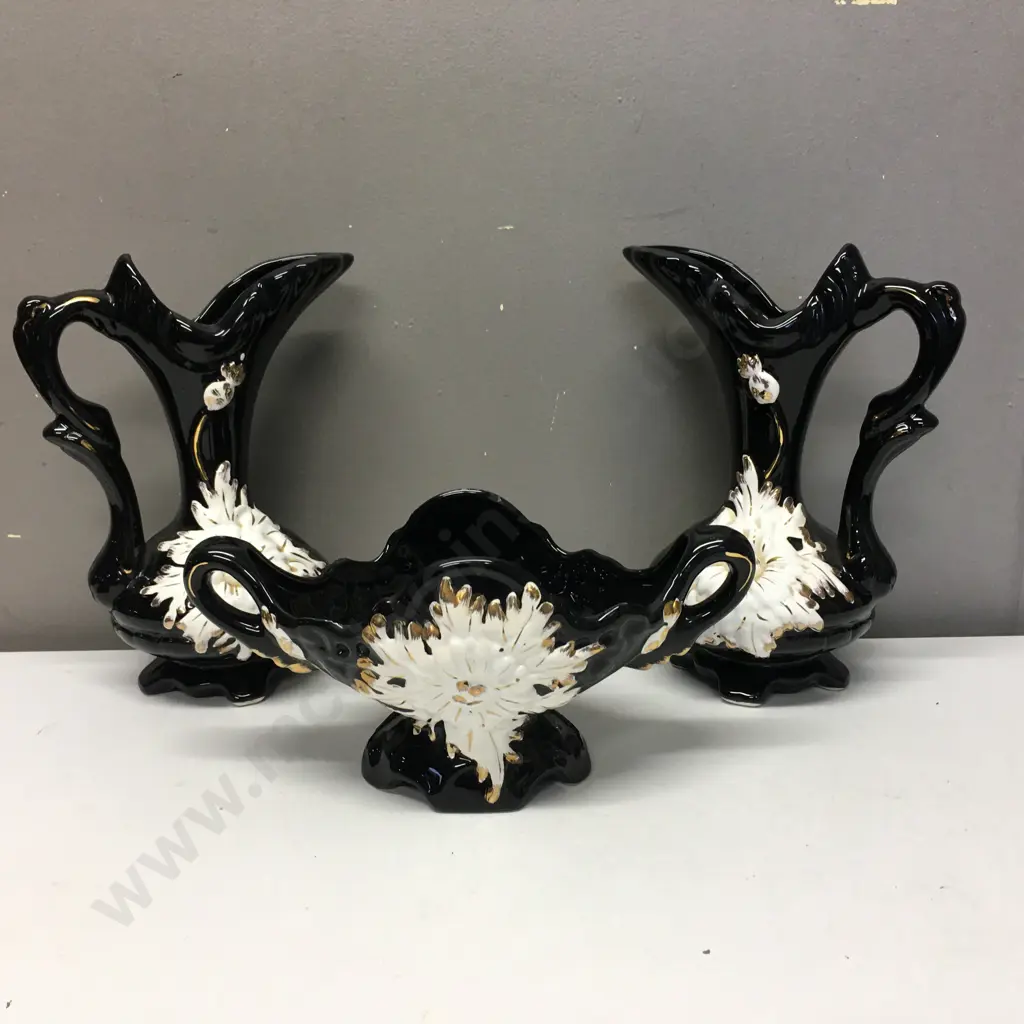 Ceramic Jugs & Vase Black & Floral Detail Image 1++