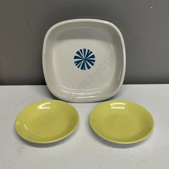 Crown Lynn NZ Bowl with two yellow colour glaze dishes