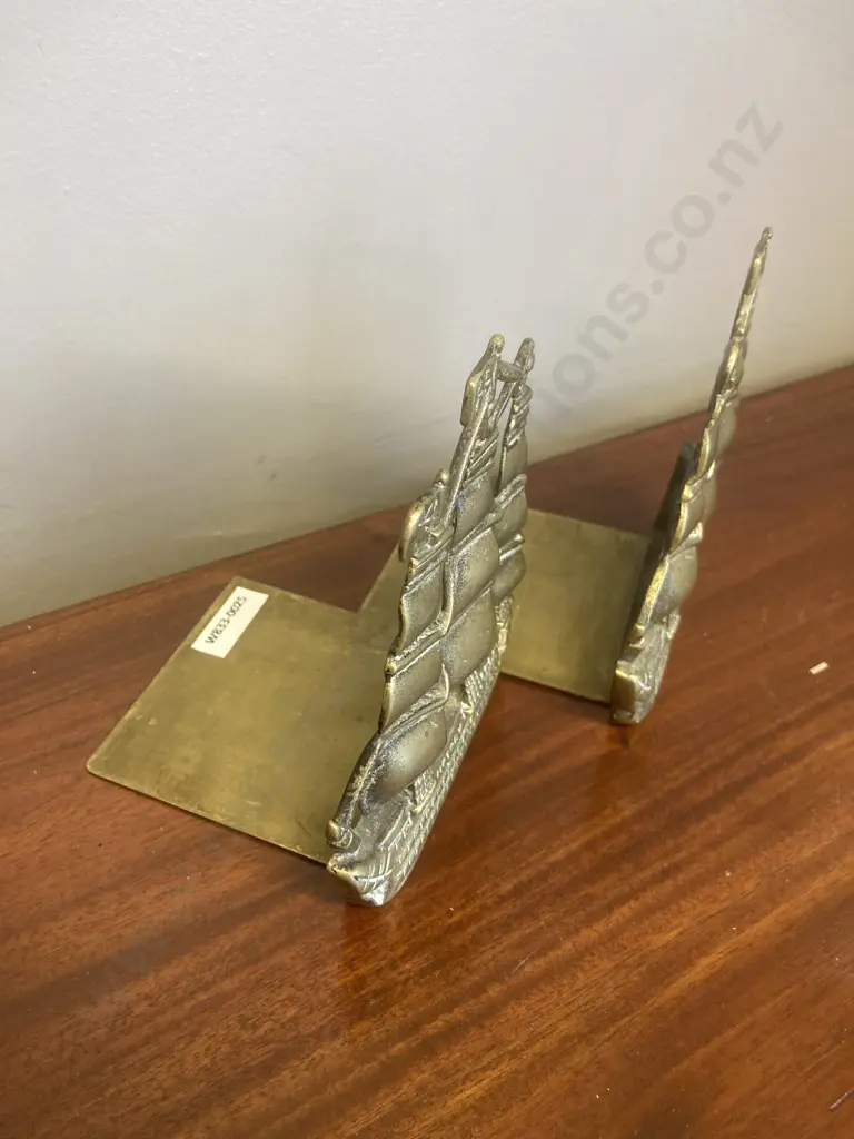 Pair of Vintage Brass Sailing Ship Bookends Image 1++