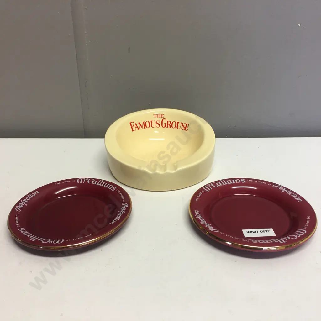 Pair of Royal Norfolk McCallums Whisky Dishes, Dia 13cm & The Famous Grouse Ashtray, Wade Image 1++