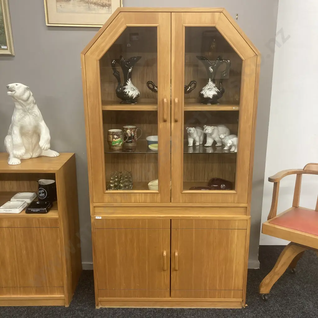 Danske Mobler Rimu Effect Display Cabinet, 2 Glass Doors, Illuminated, 2 Piece, H168 W89 D38cm Image 1++