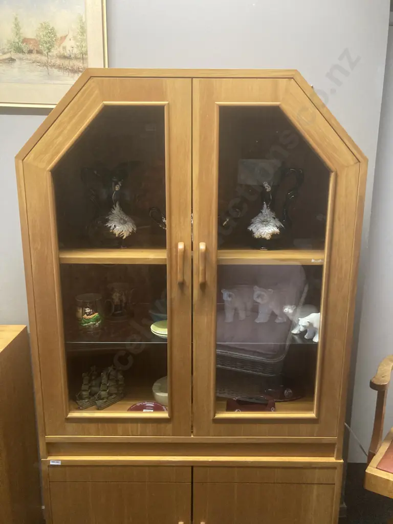Danske Mobler Rimu Effect Display Cabinet, 2 Glass Doors, Illuminated, 2 Piece, H168 W89 D38cm Image 1++