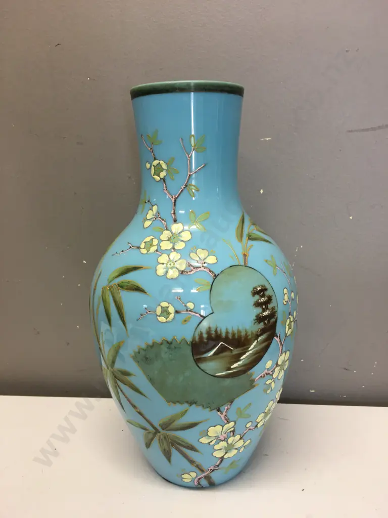 Oriental Themed Vase, Blue With Relief Detail, H31cm Image 1++