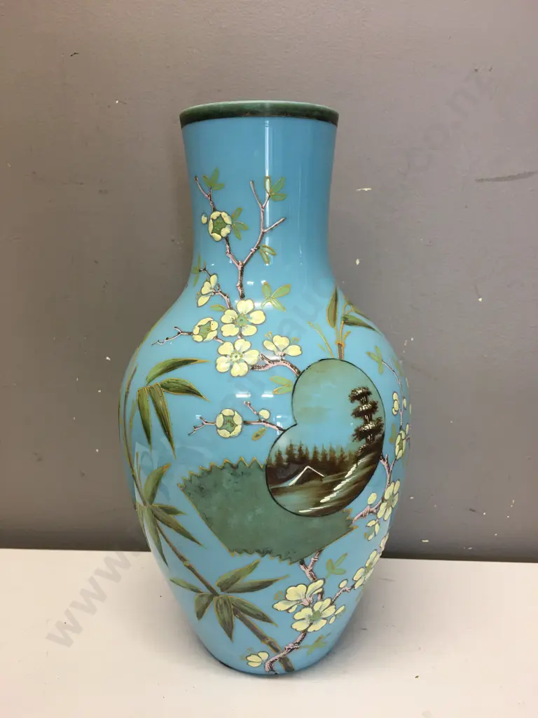 Oriental Themed Vase, Blue With Relief Detail, H31cm Image 1++