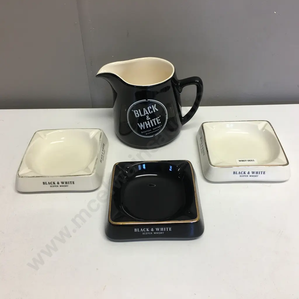 Vintage Buchanans Black & White Scotch Whisky Water Jug Wade Regicor With 3 x Wade PM Ashtrays Image 1++