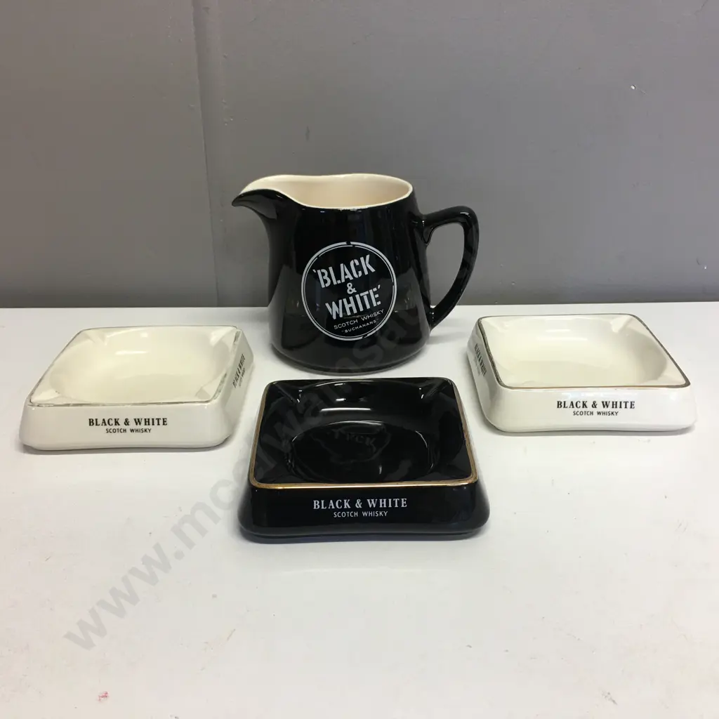 Vintage Buchanans Black & White Scotch Whisky Water Jug Wade Regicor With 3 x Wade PM Ashtrays Image 1++