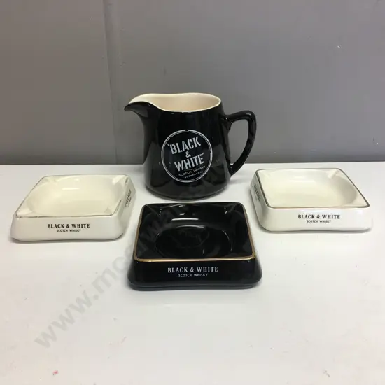 Vintage Buchanans Black & White Scotch Whisky Water Jug Wade Regicor With 3 x Wade PM Ashtrays
