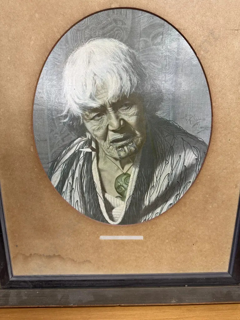 Framed C. F Goldie Print "A Maori Chieftainess (Harata Rewiri Tarapata,1831-1913) 57 x 47cm (af to frame) Image 1++