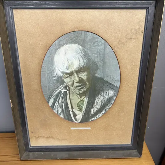 Framed C. F Goldie Print "A Maori Chieftainess (Harata Rewiri Tarapata,1831-1913) 57 x 47cm (af to frame)
