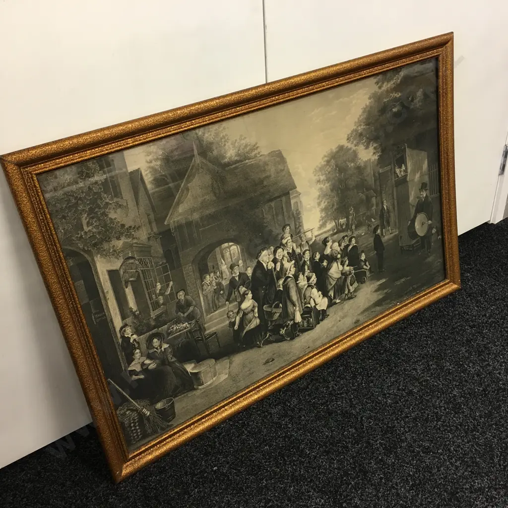 Large Thomas Webster Framed Print "Punch" c1840. Ornate Gilded Frame. 64.5 x 99cm incl Frame Image 1++