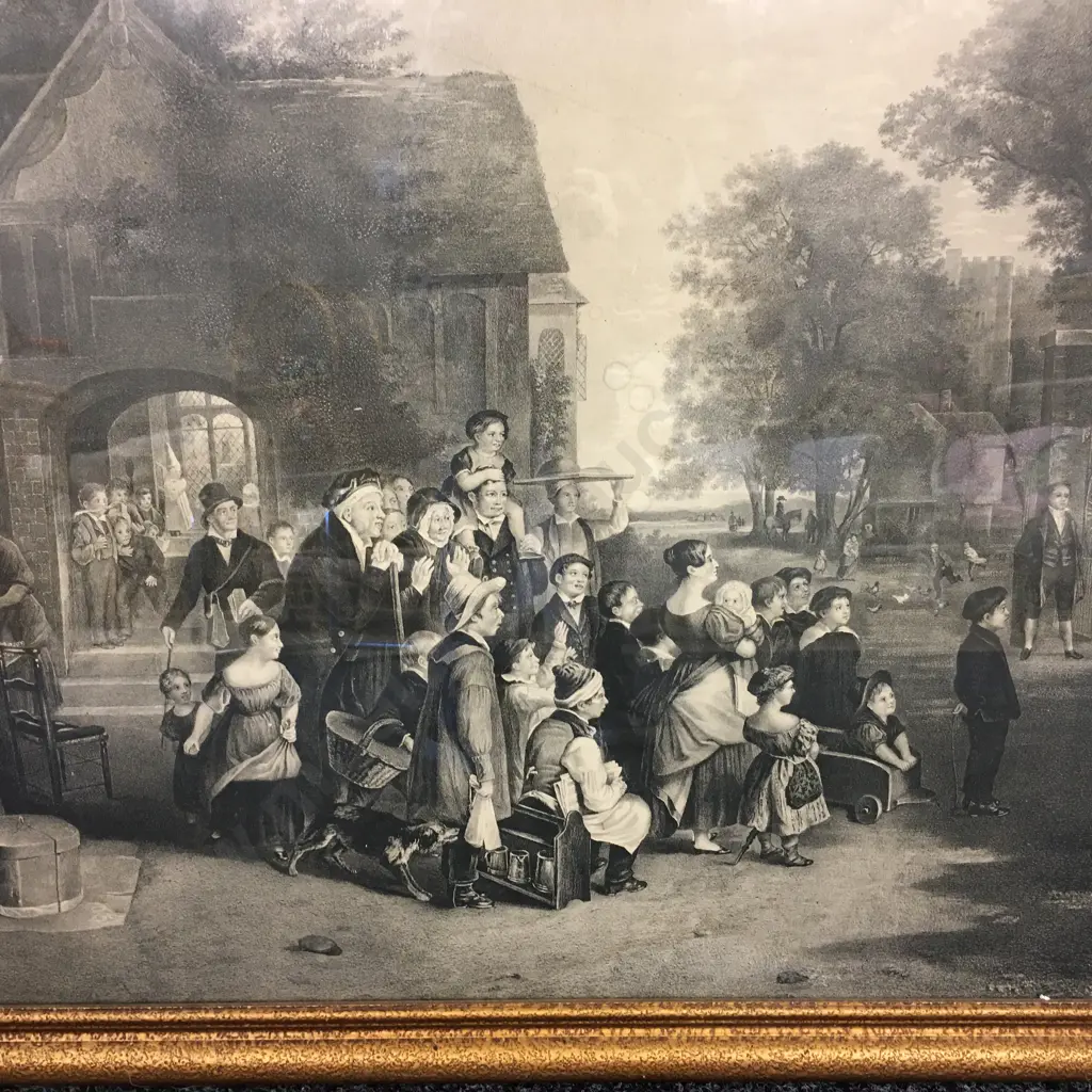 Large Thomas Webster Framed Print "Punch" c1840. Ornate Gilded Frame. 64.5 x 99cm incl Frame Image 1++