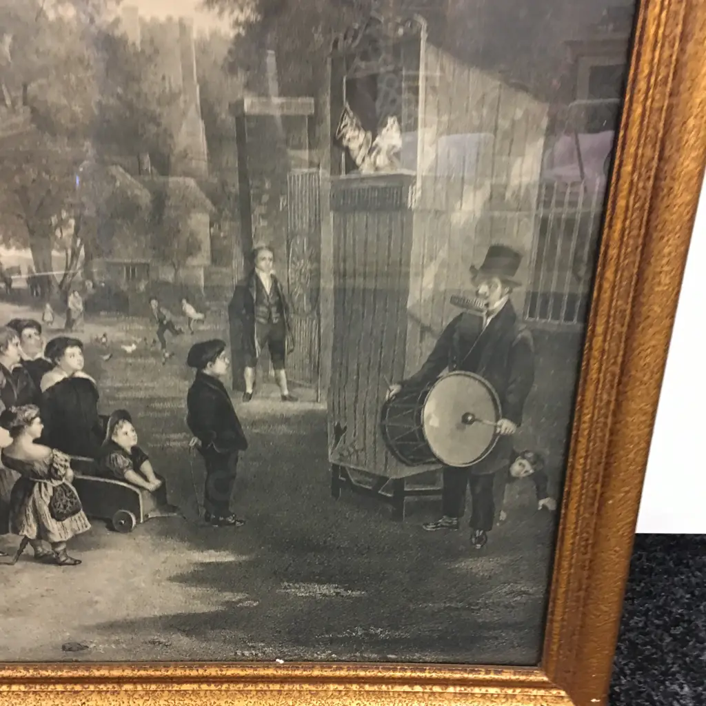 Large Thomas Webster Framed Print "Punch" c1840. Ornate Gilded Frame. 64.5 x 99cm incl Frame Image 1++