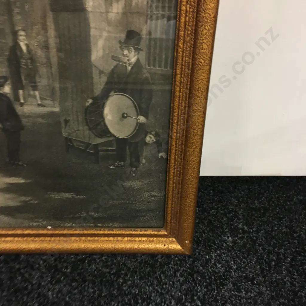 Large Thomas Webster Framed Print "Punch" c1840. Ornate Gilded Frame. 64.5 x 99cm incl Frame Image 1++