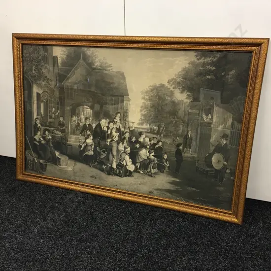 Large Thomas Webster Framed Print "Punch" c1840. Ornate Gilded Frame. 64.5 x 99cm incl Frame