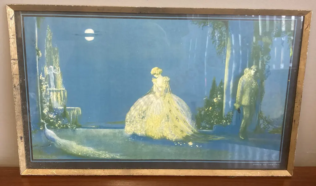 Vintage Art Deco Marygold Tsanya "Roses Of Destiny" Print Framed Behind Glass, 1920's, 30 x 50cm Image 1++