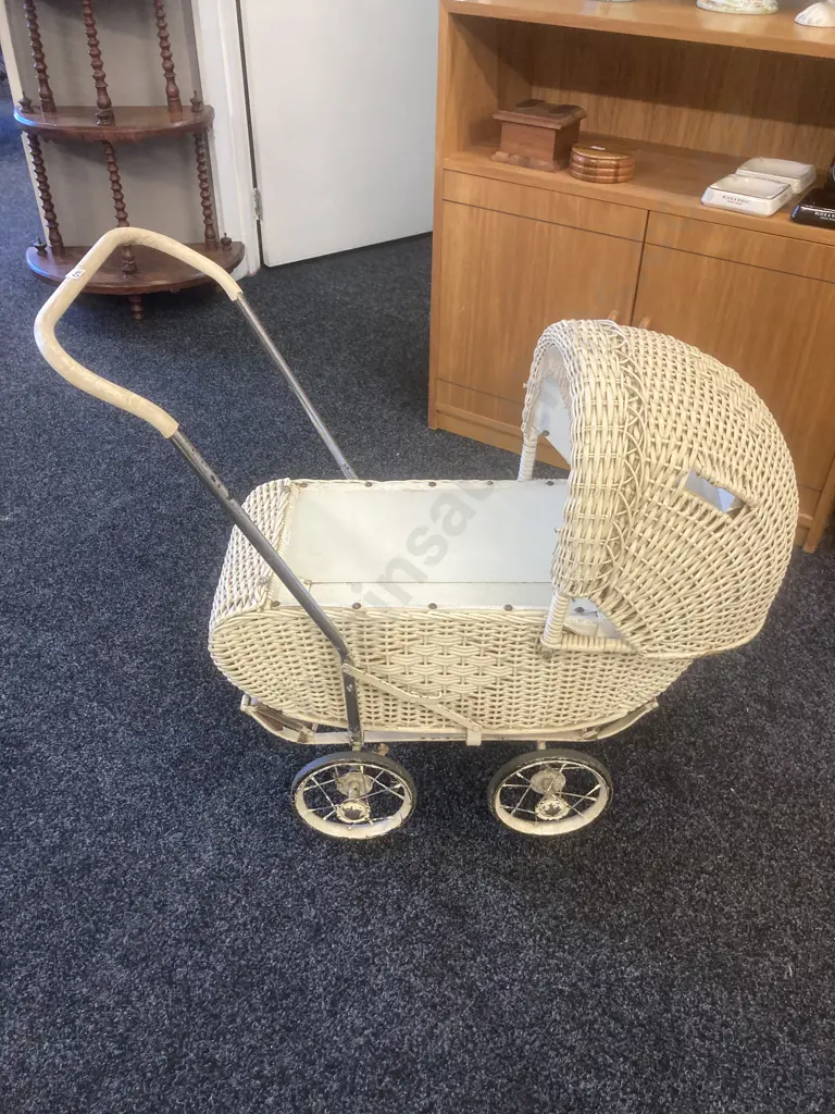 Vintage Cane Dolls Pram Image 1++